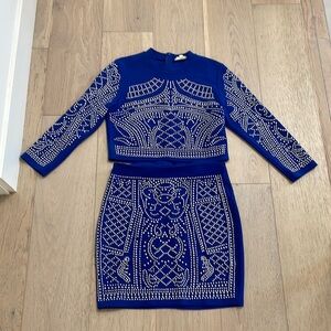 Blue studded top and skirt